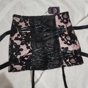 Dollskill Unholy Lace Up Lace Satin Sexy Mini Skirt